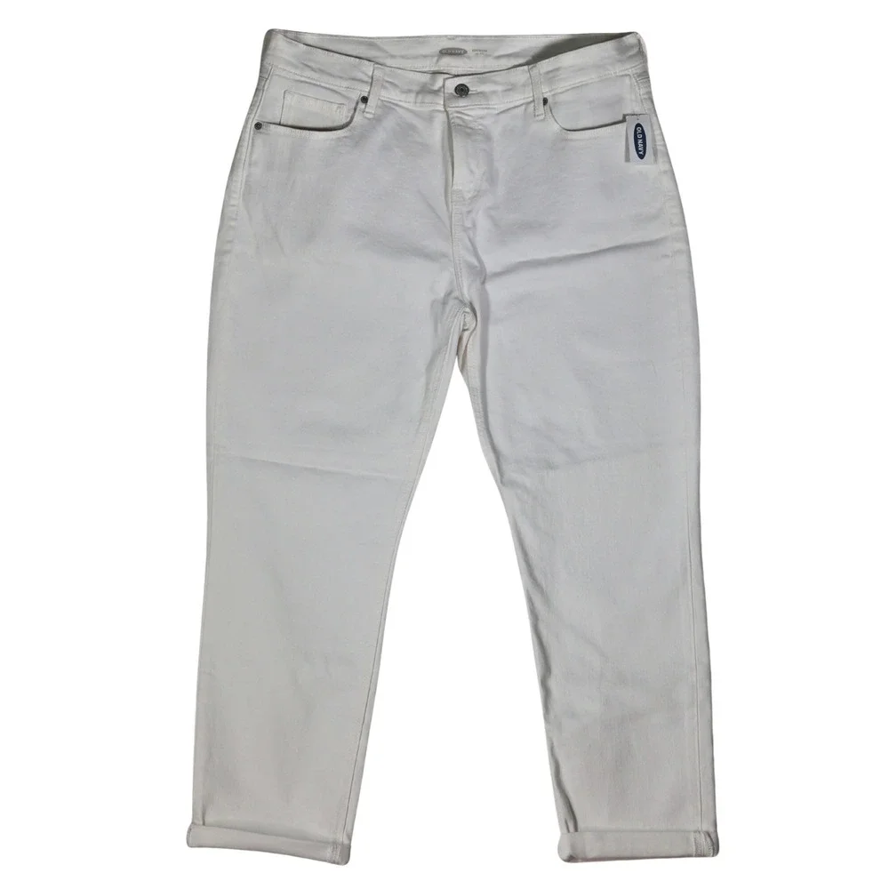 Boyfriend Jeans Womens 14 White Mid Rise Cuffed Casual Everyday Old Navy - Picture 1 of 11